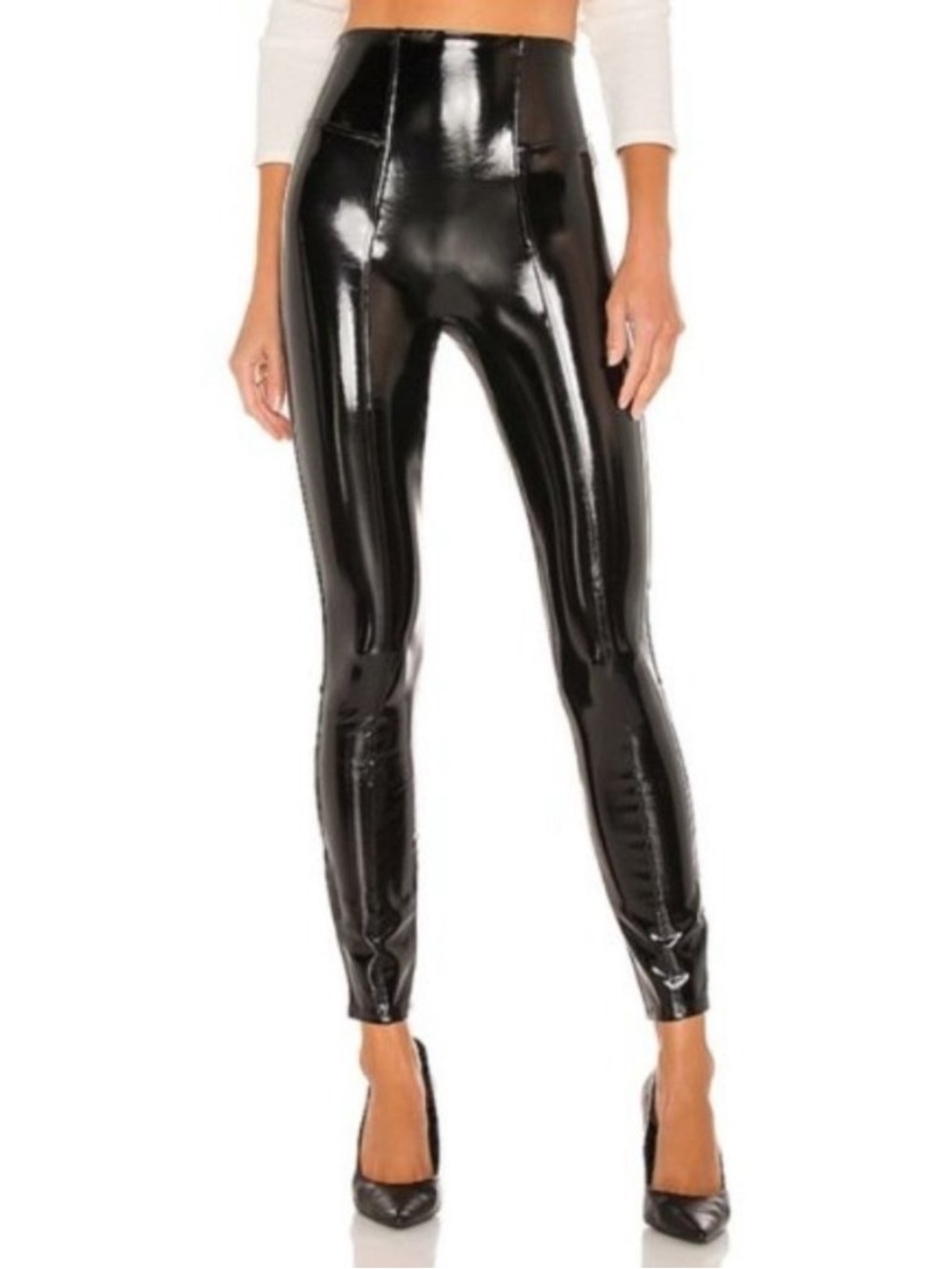 Spanx Faux Patent Leather Leggings in Black Size Small Tall